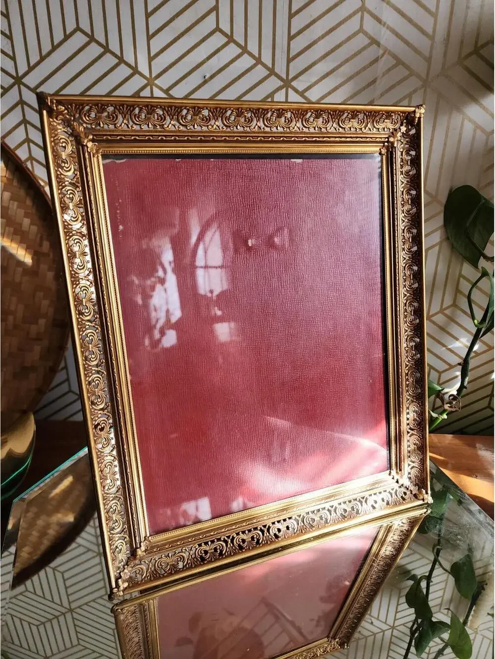 Vintage Copper Brass Filigree Ornate Freestanding Photo Frame 8x10